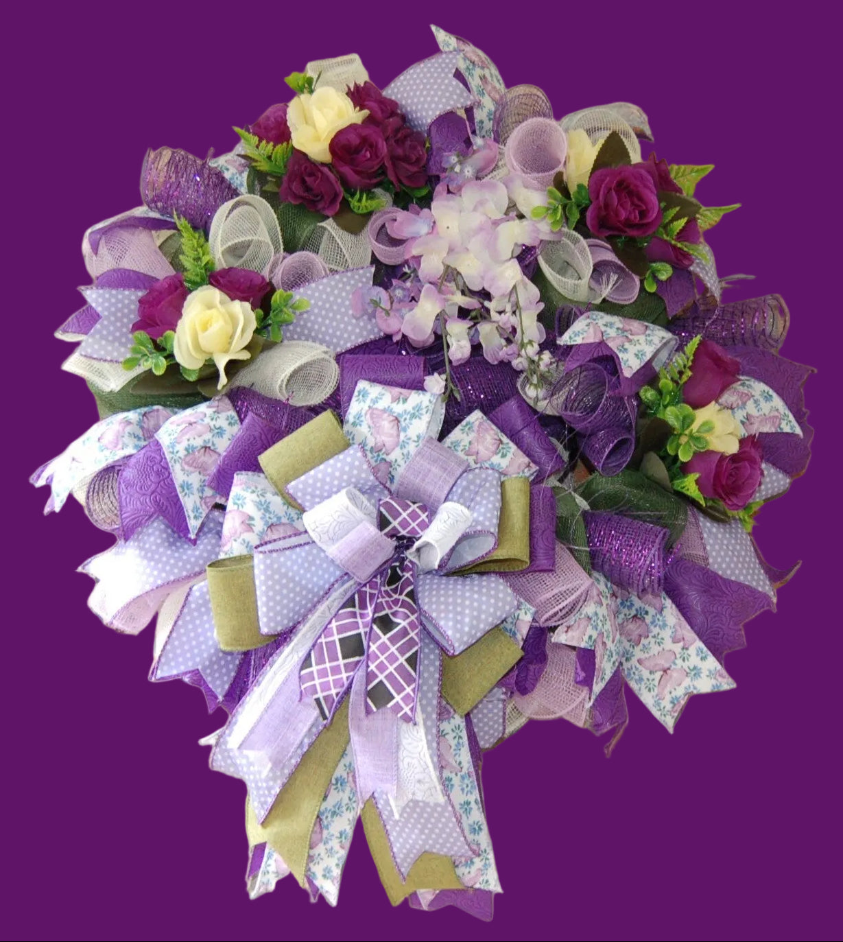 Purple Floral Wreath | Silk Flower Door Decor