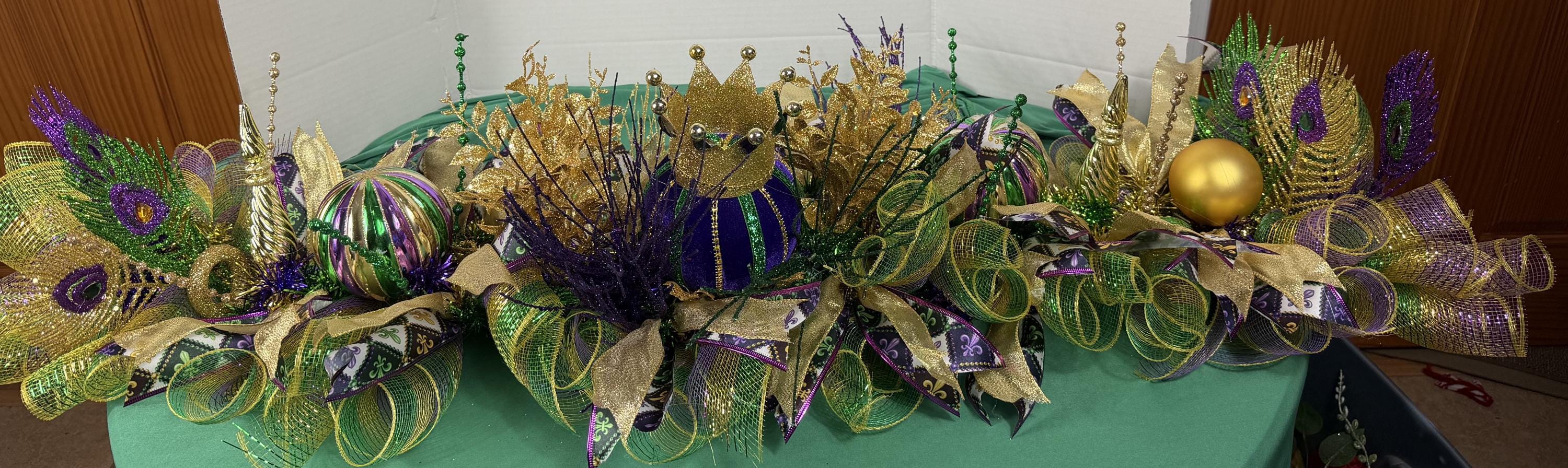 Mardi Gras garland , Purple Green Gold Mantel Swag, Carnival Table Arrangement, New Orleans Decor