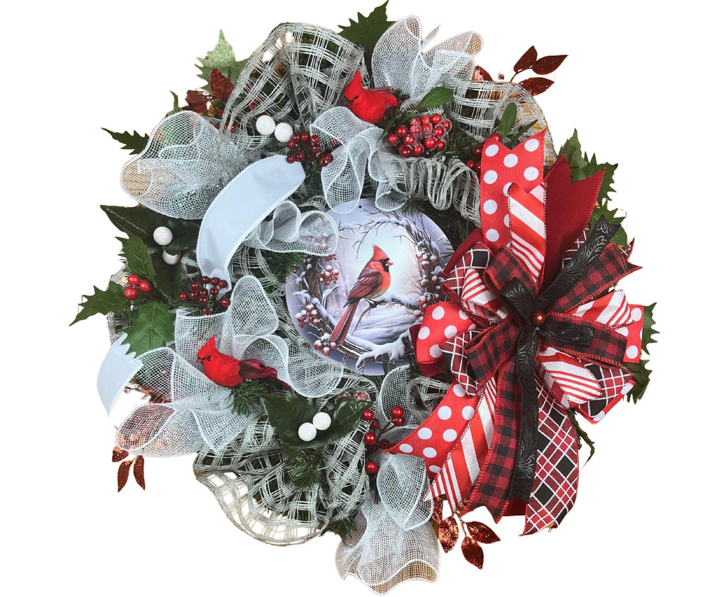 Cardinal Christmas Wreath| Red Mesh Winter Holiday Decor