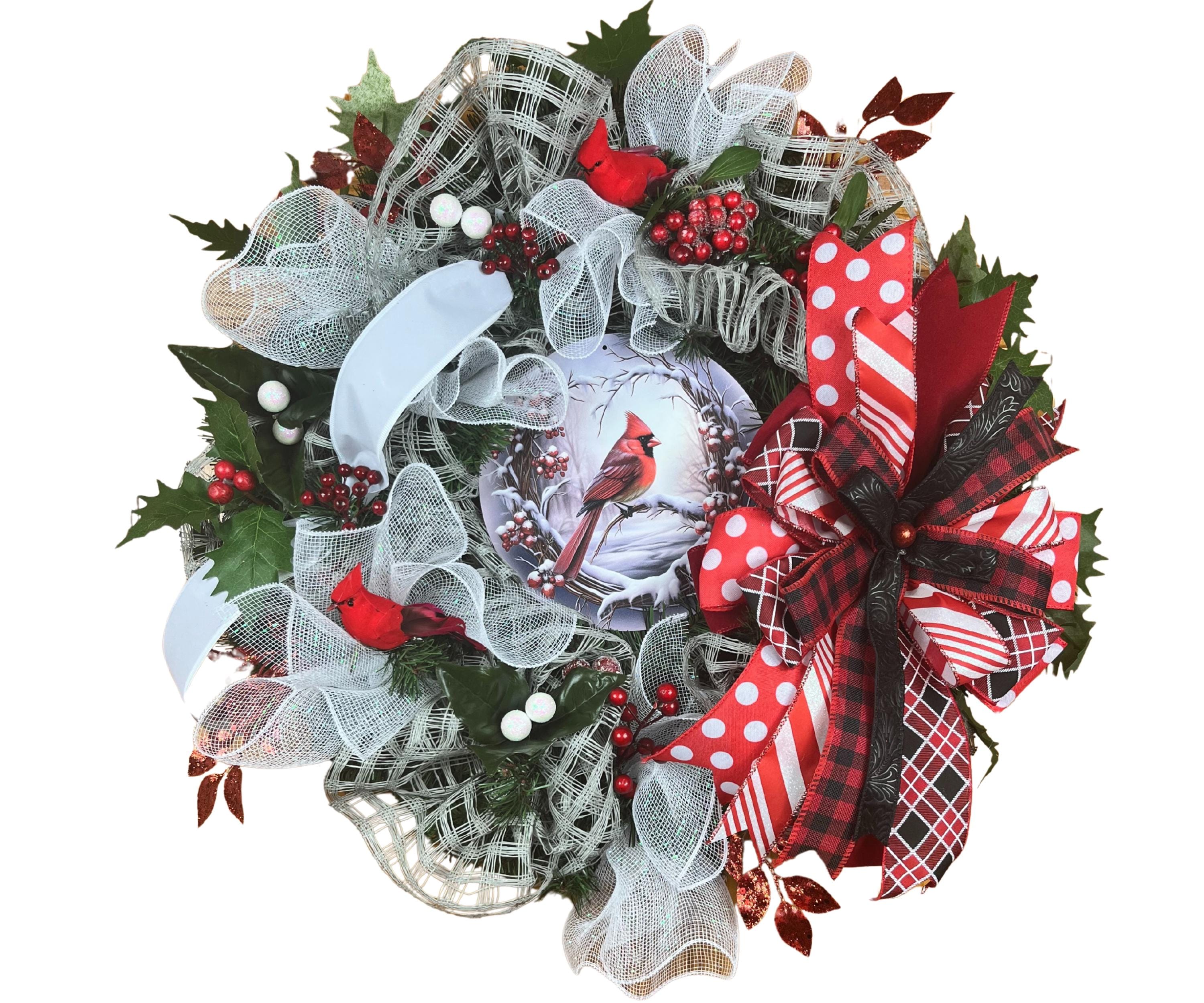 Cardinal Christmas Wreath| Red Mesh Winter Holiday Decor