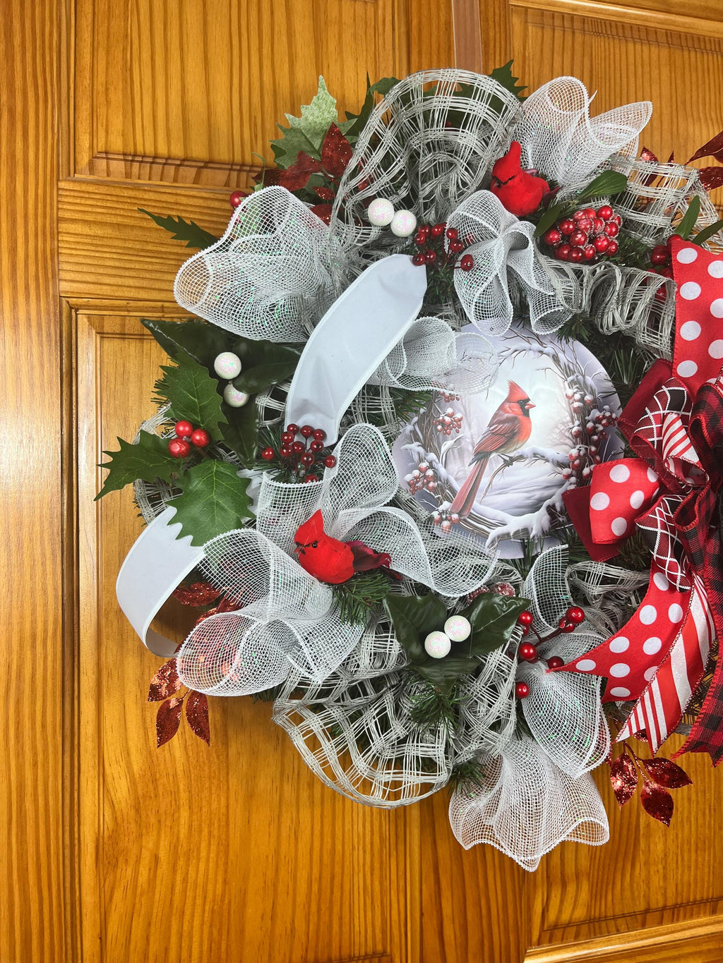 Cardinal Christmas Wreath| Red Mesh Winter Holiday Decor