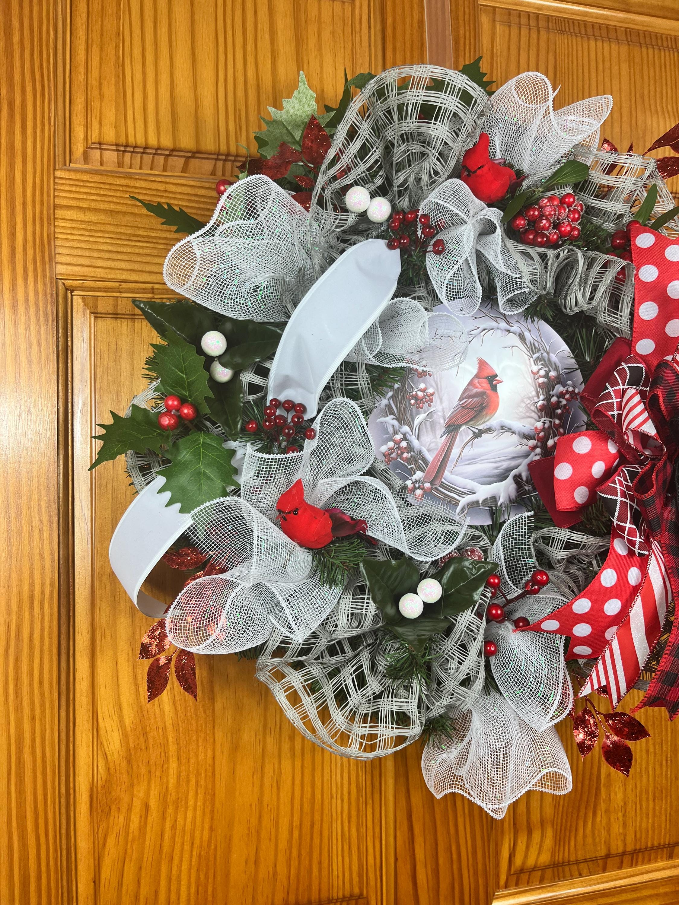 Cardinal Christmas Wreath| Red Mesh Winter Holiday Decor