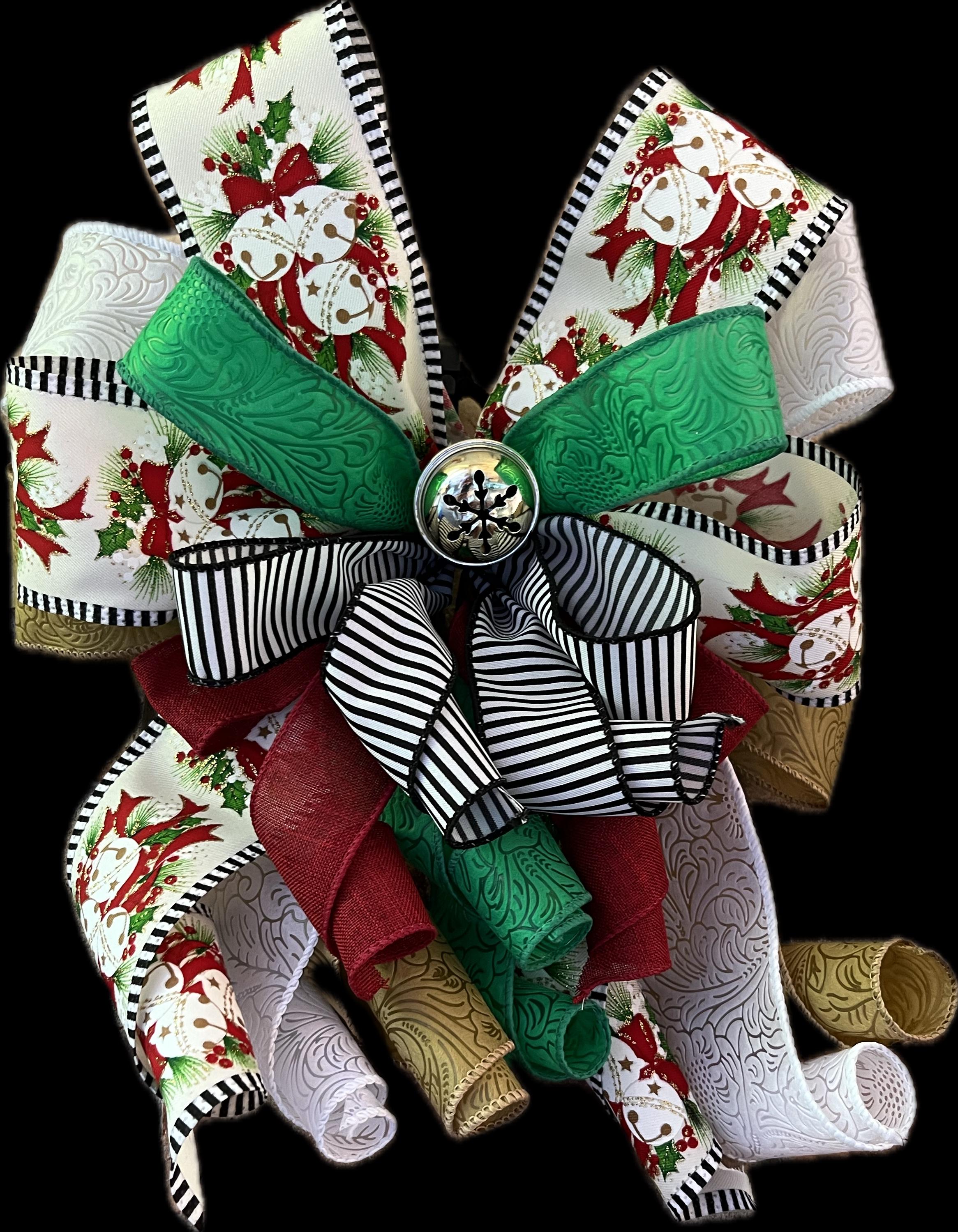 Bow | Christmas Decor | Holly Ribbon & Silver Bell Wreath Decor