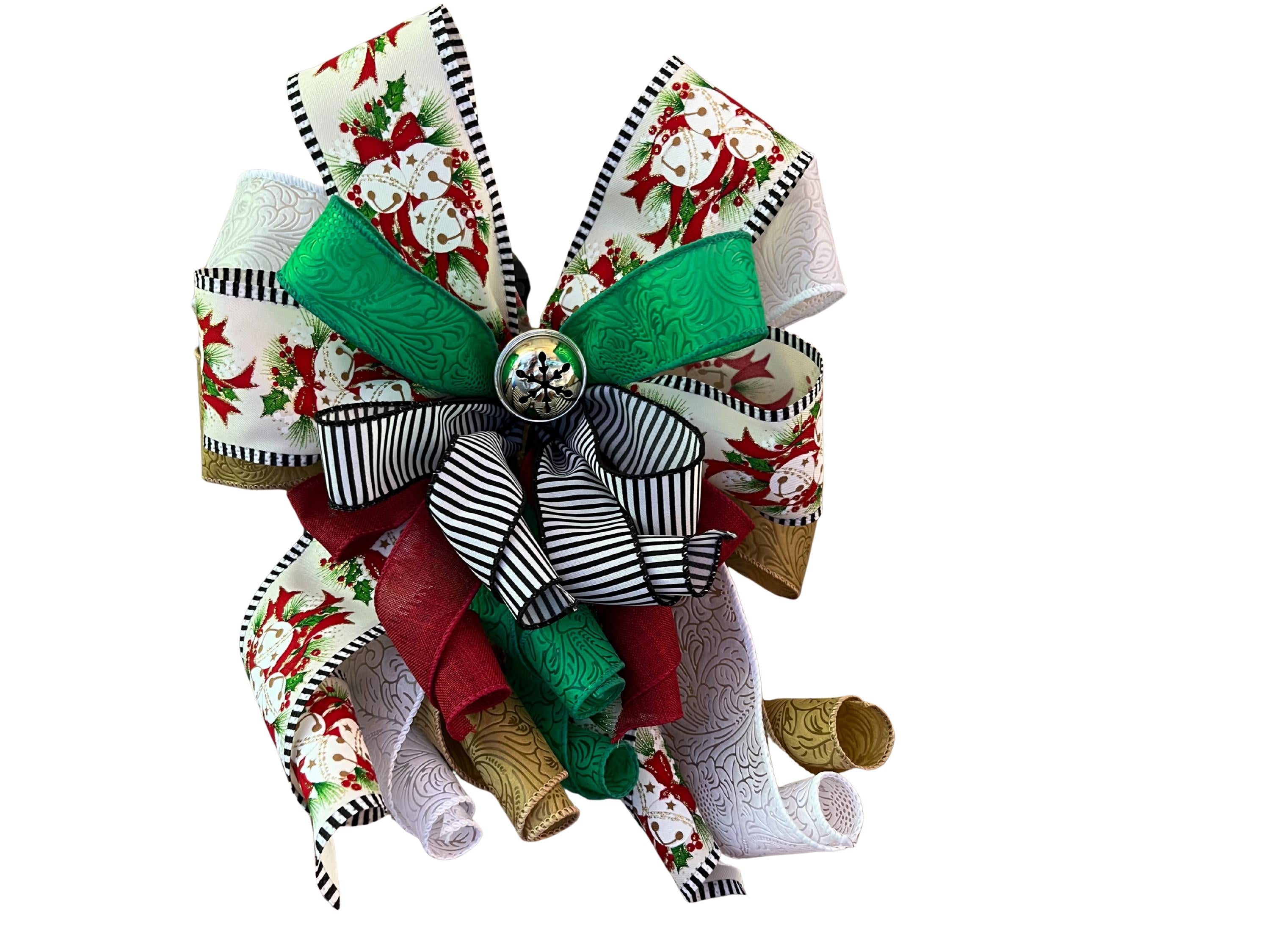 Bow | Christmas Decor | Holly Ribbon & Silver Bell Wreath Decor