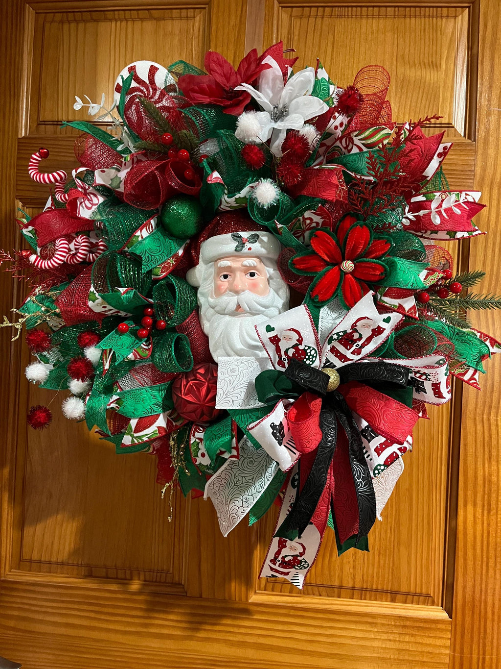 Christmas Wreath | Handmade Santa Christmas Wreath | Holiday Mesh, Festive Decor