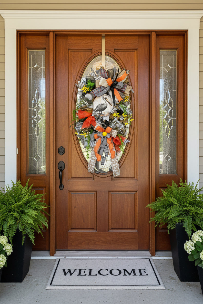 Pelican Coastal Wreath | Summer Beach House Door Decor