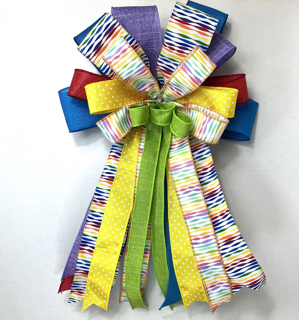 Bow | Rainbow Ribbon Bow | Birthday Party, Door Decor, Wreath Accent