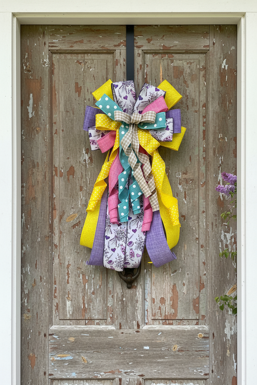 Wreath Bow | Handmade Spring Gingham | Lavender Teapots
