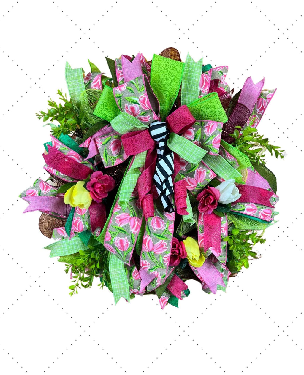 Bold Spring Floral Wreath| Pink, Yellow & Green Easter Tulip Decor