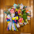 Easter Bunny Wreath | Pastel Plaid Floral Door Hanger | Spring Wreath