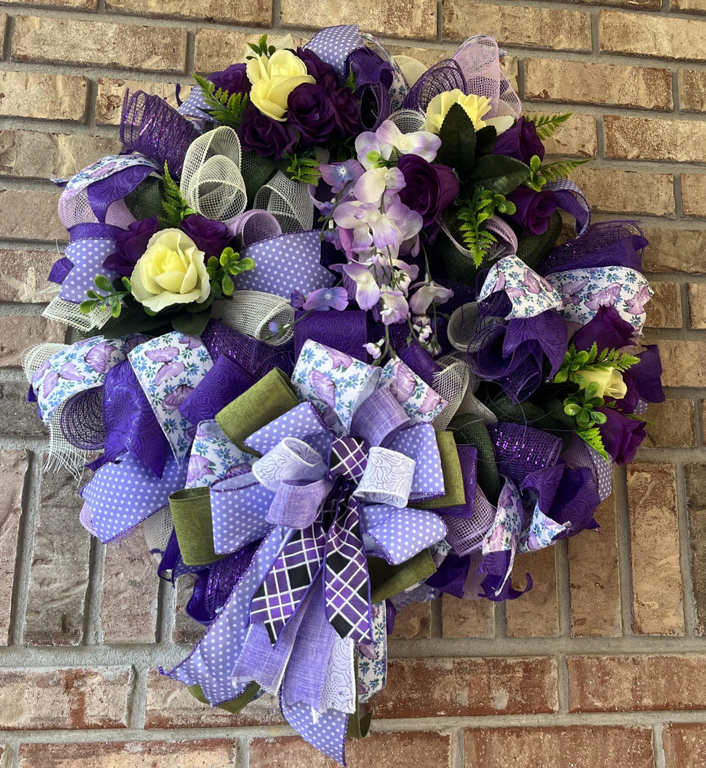 Purple Floral Wreath | Silk Flower Door Decor
