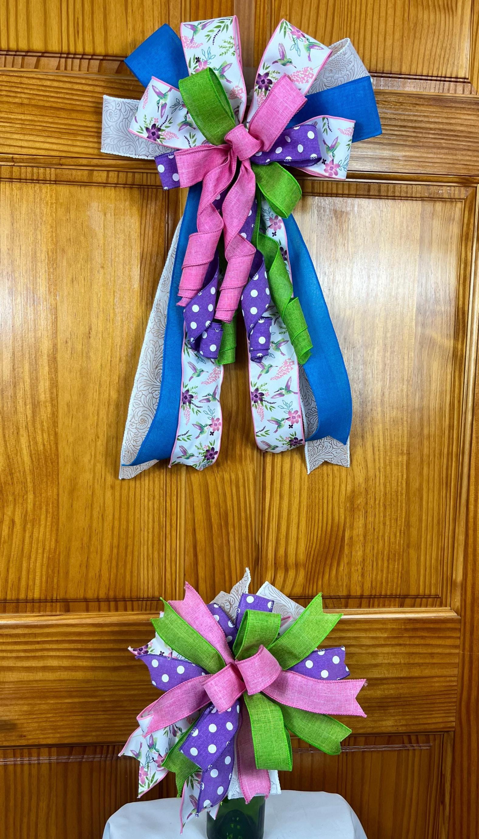 Bow| Hummingbird Bow | Pink, Green, Purple Floral Wreath Decor