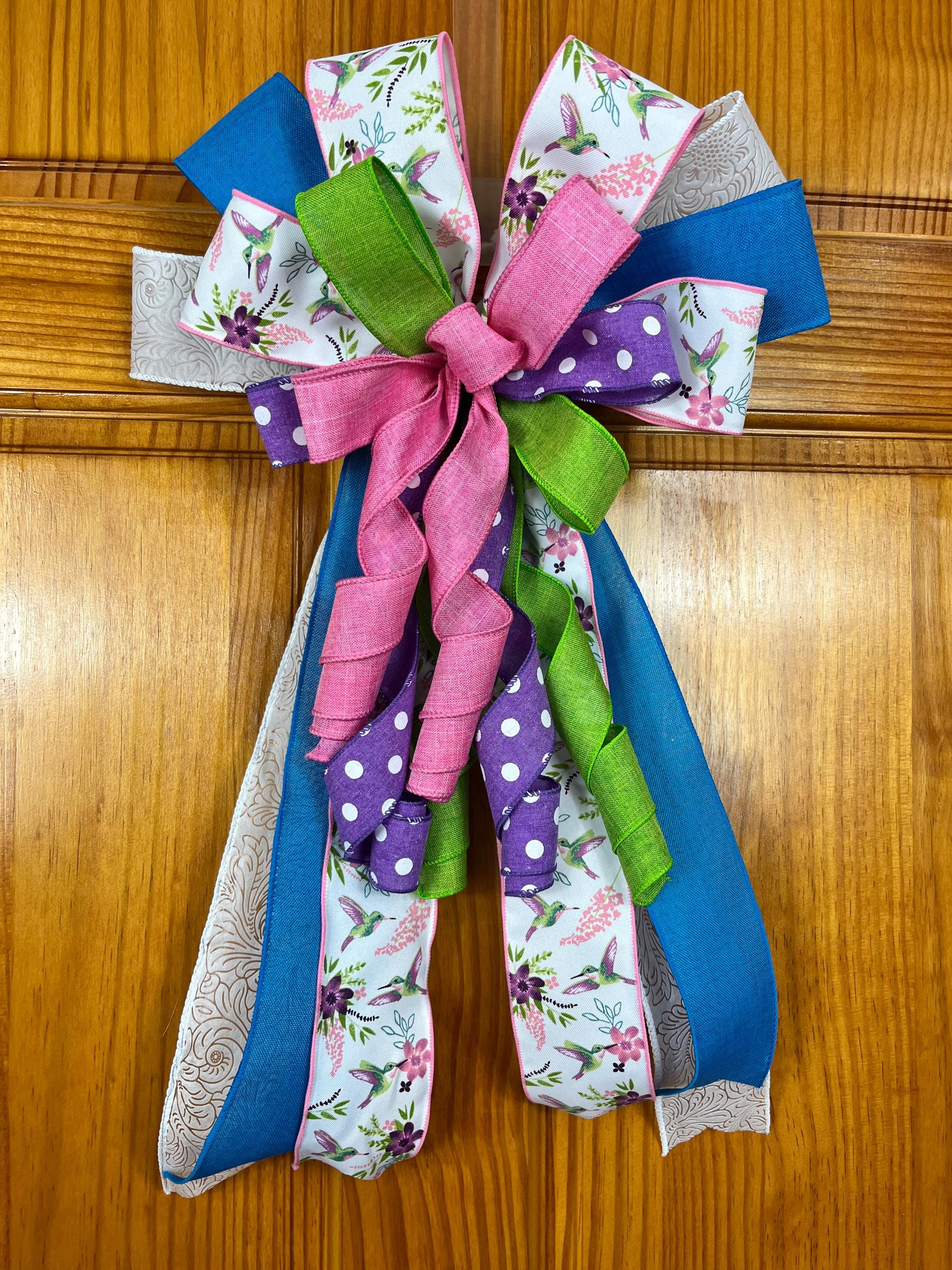 Bow| Hummingbird Floral Ribbon Bow | Spring Wreath Door Decor