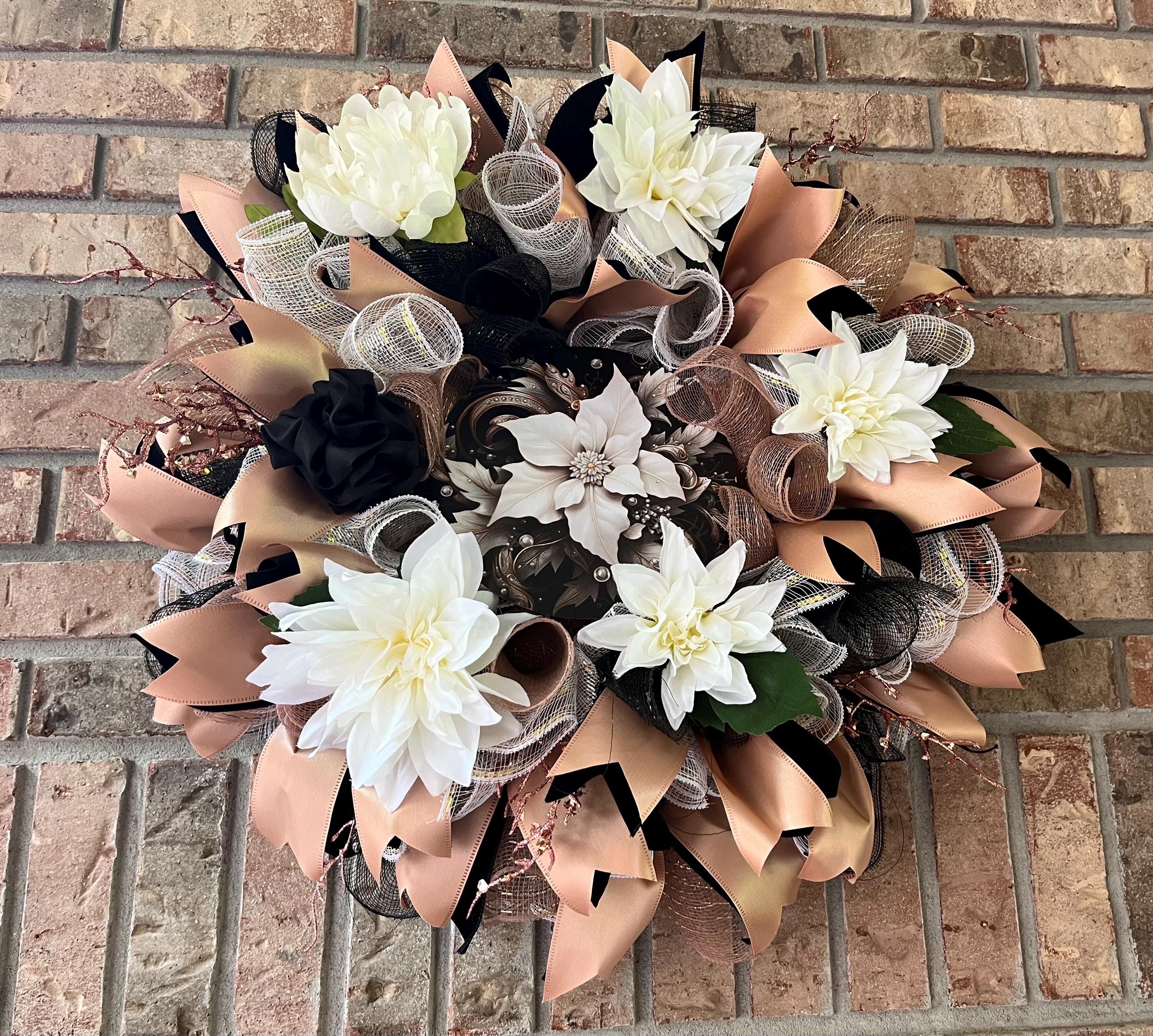 Black & Champagne Dahlia Wreath| Elegant Glam Front Door Decor