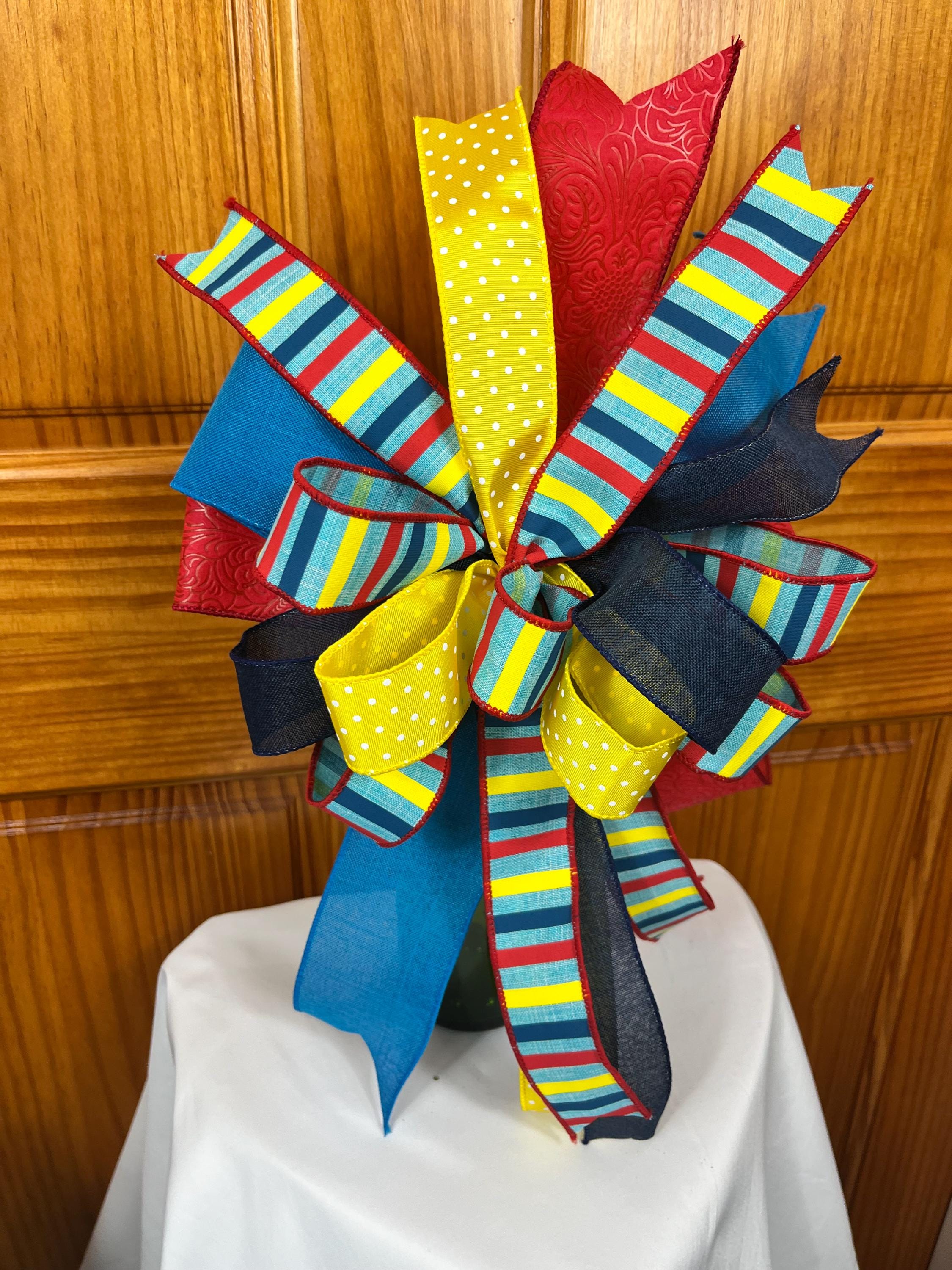 Bow | Primary Color Polka Dot Bow | Handmade Red, Yellow, Blue Door Decor
