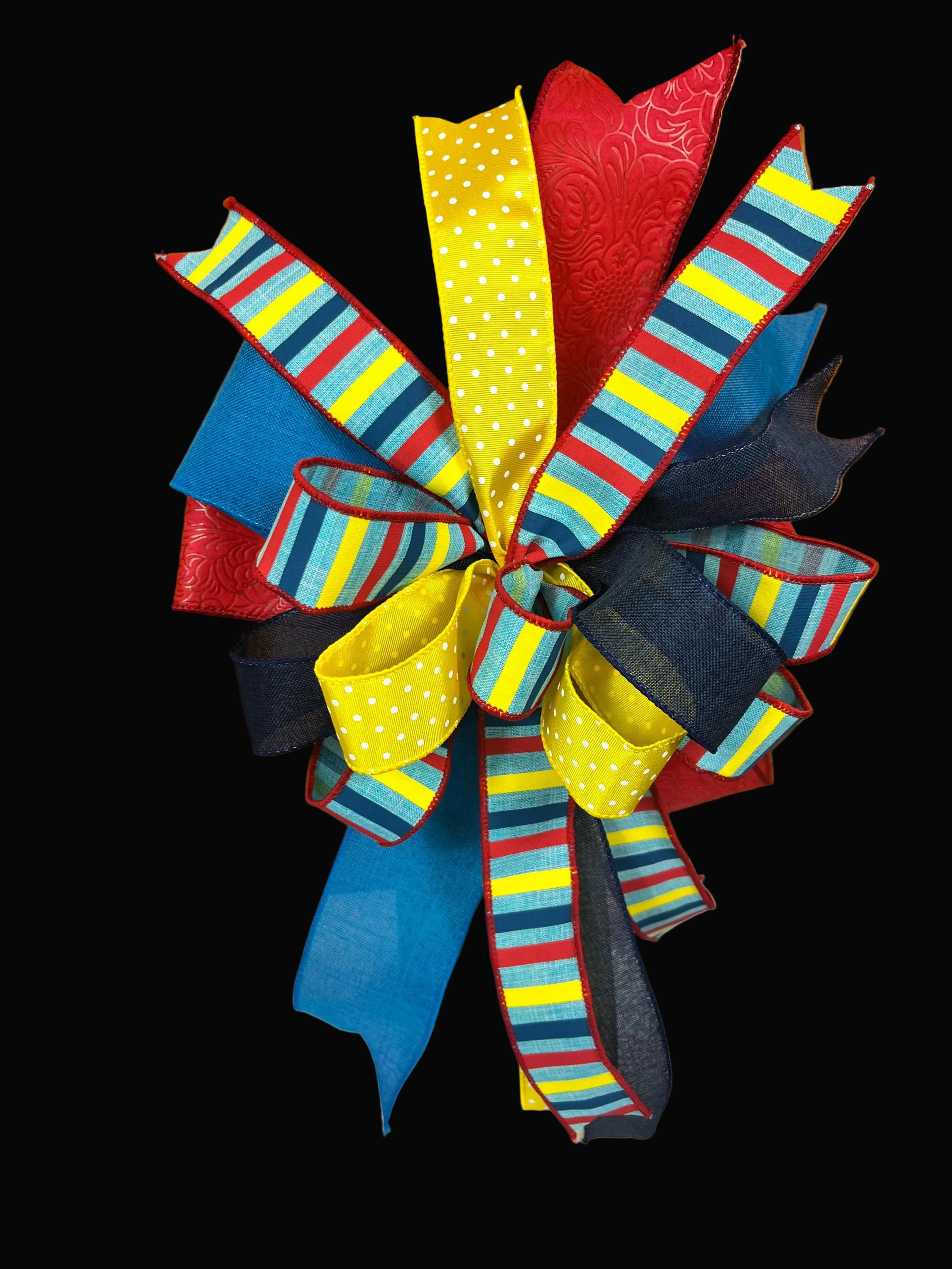 Colorful Multi Ribbon Bow, Red Yellow Blue Striped Decorative Bow for Wreaths, Doors and Home Decor