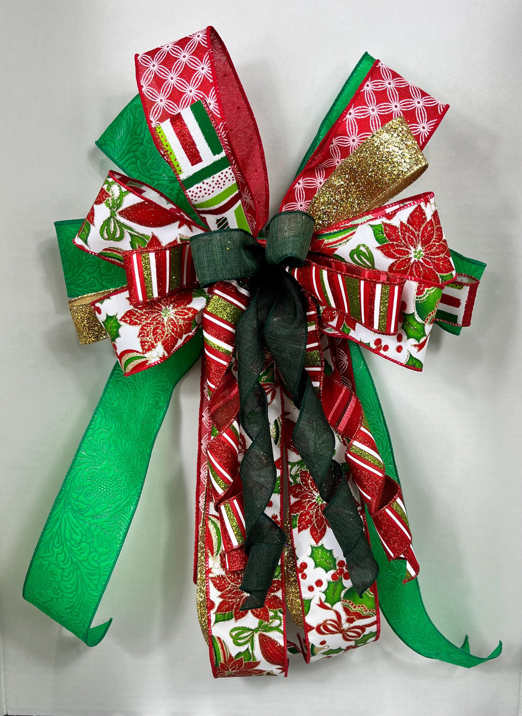 Bow| Christmas Poinsettia | Red, Green, Gold Door Decor| Tree Topper
