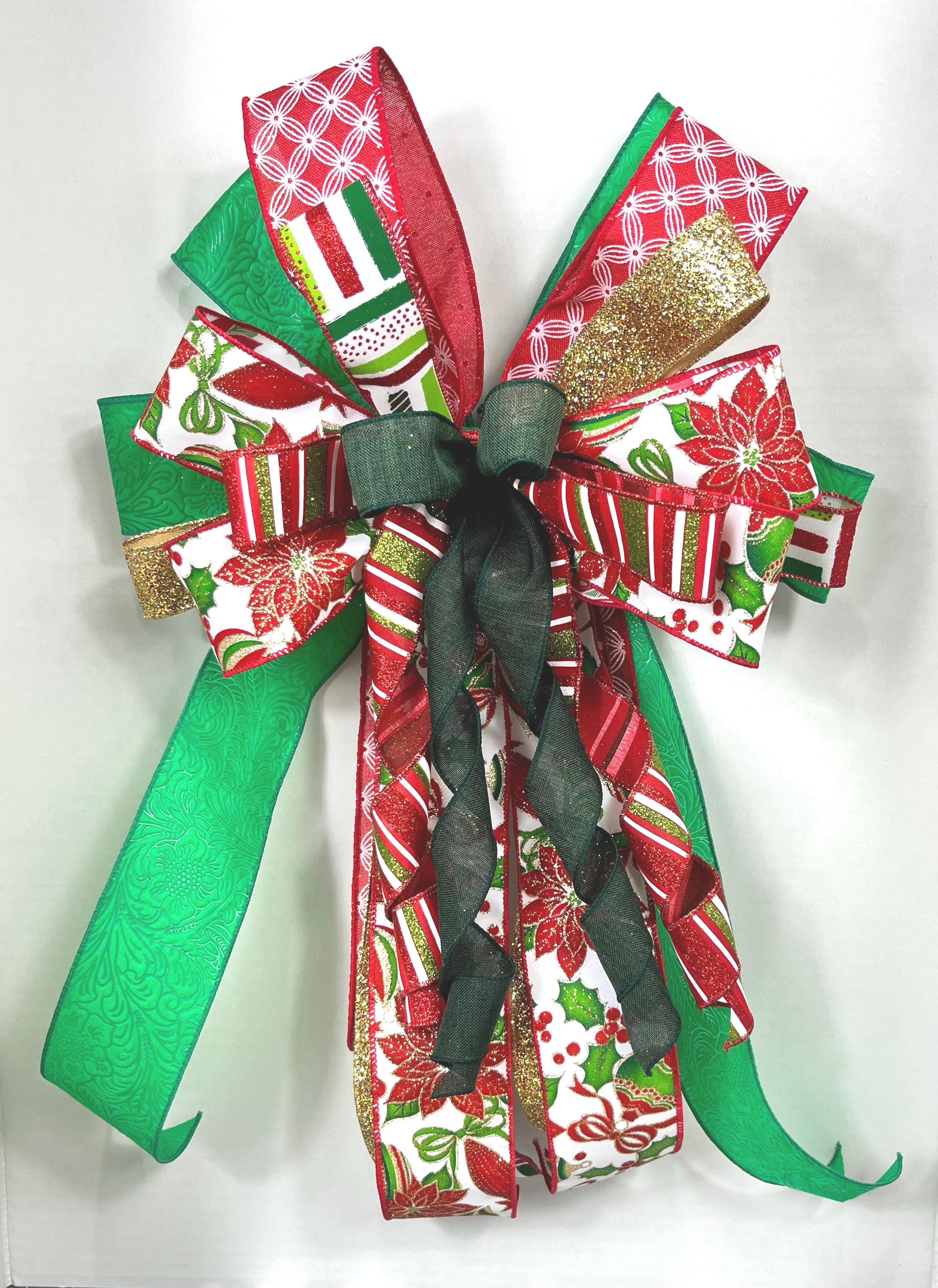 Bow | Christmas Bow | Holly Ribbon & Silver Bell Wreath Decor
