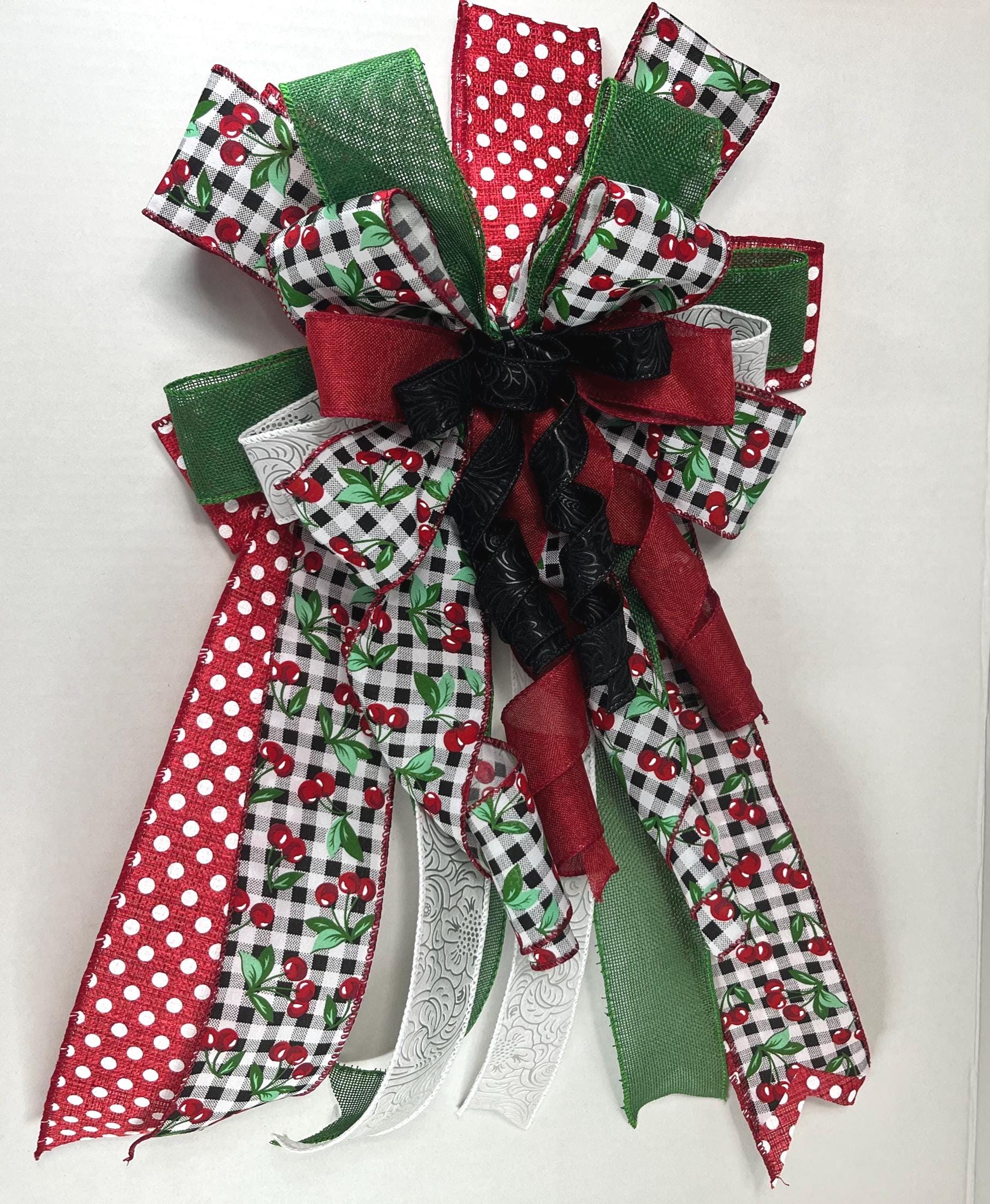 Bow | Cherry Gingham Door Bow | Red Polka Dot Wreath Decor
