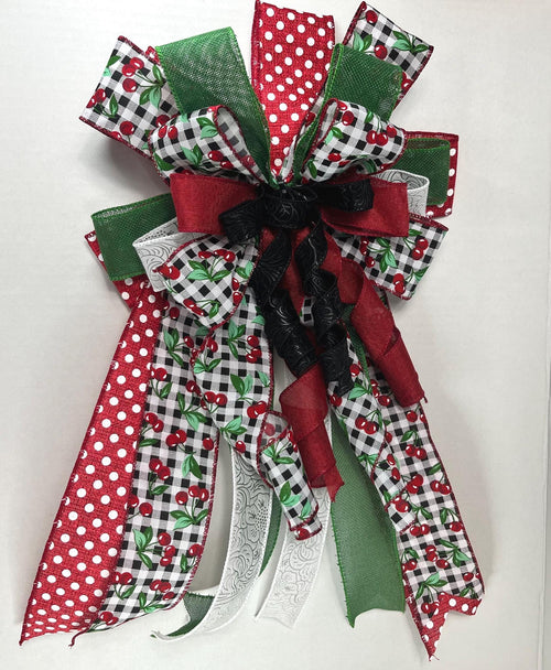 Cherry Gingham Door Bow | Red Polka Dot Wreath Decor