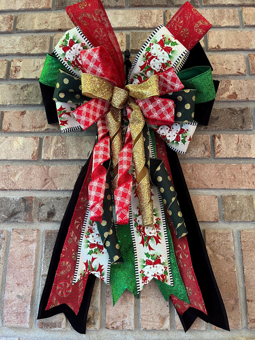 Bow|Christmas Bow| Red Green Glitter Ribbon | Holiday Wreath Decor