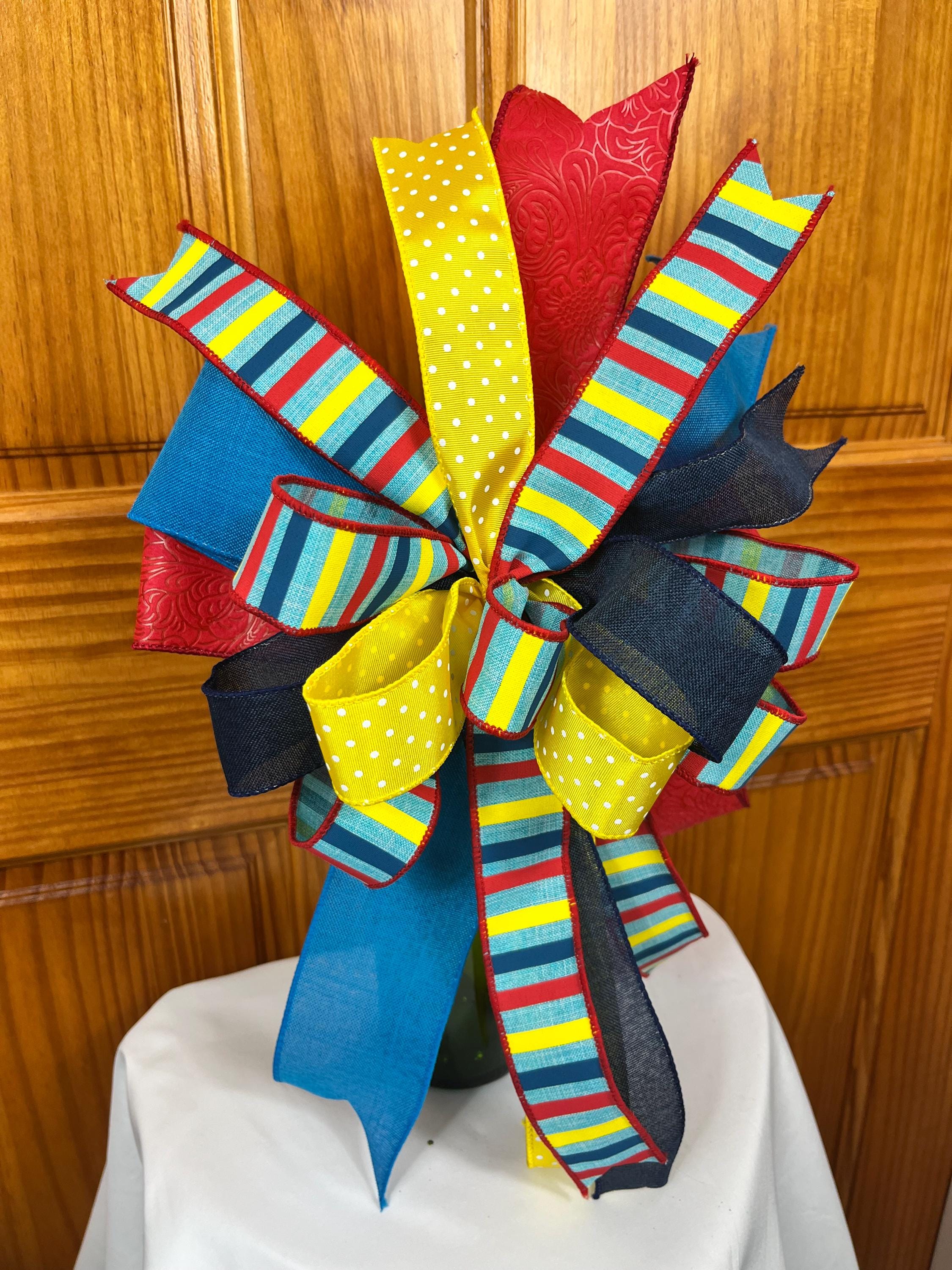 Bow | Primary Color Polka Dot Bow | Handmade Red, Yellow, Blue Door Decor