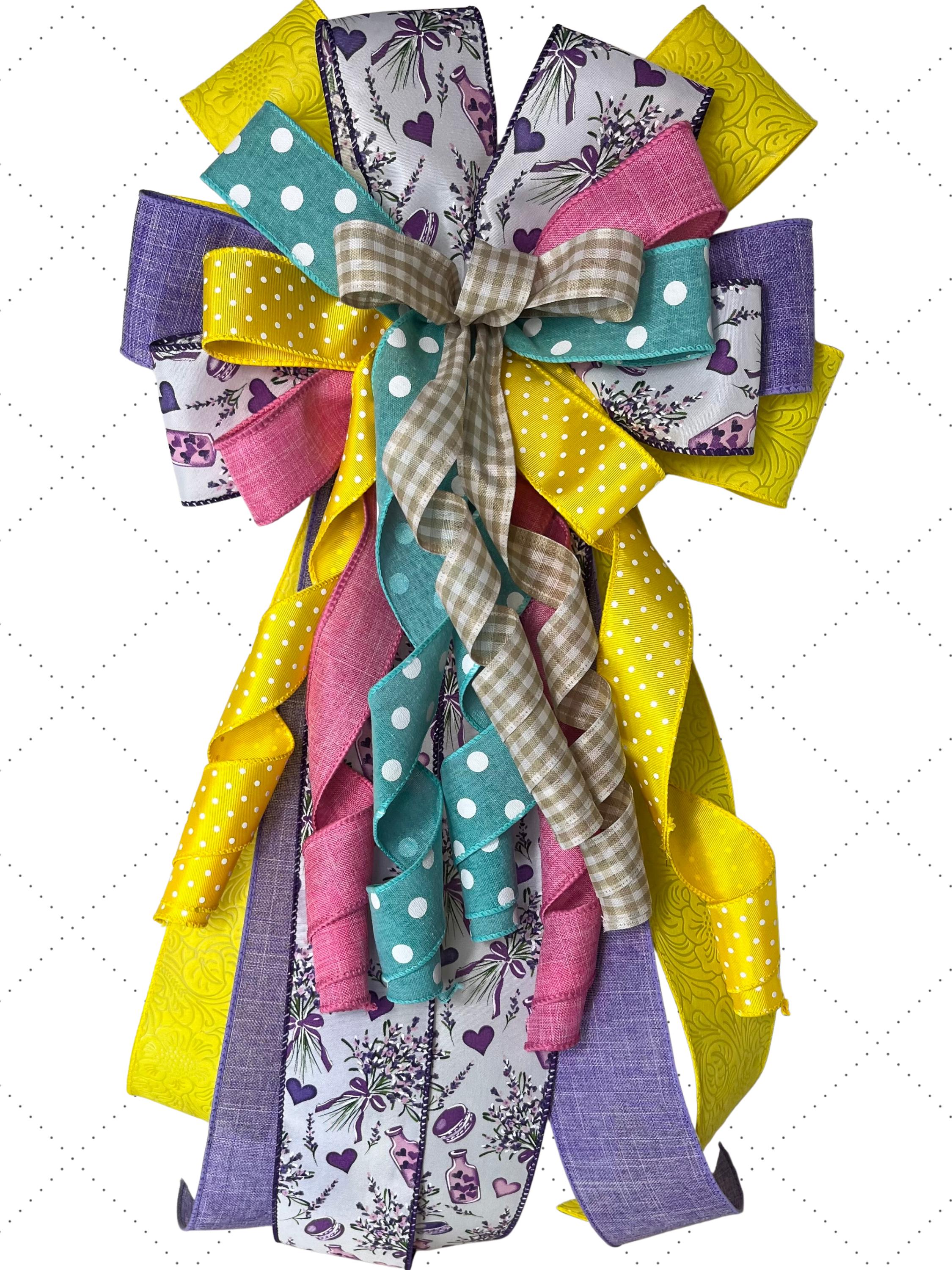 Bow | Wreath Bow | Handmade Spring Gingham | Lavender Teapots