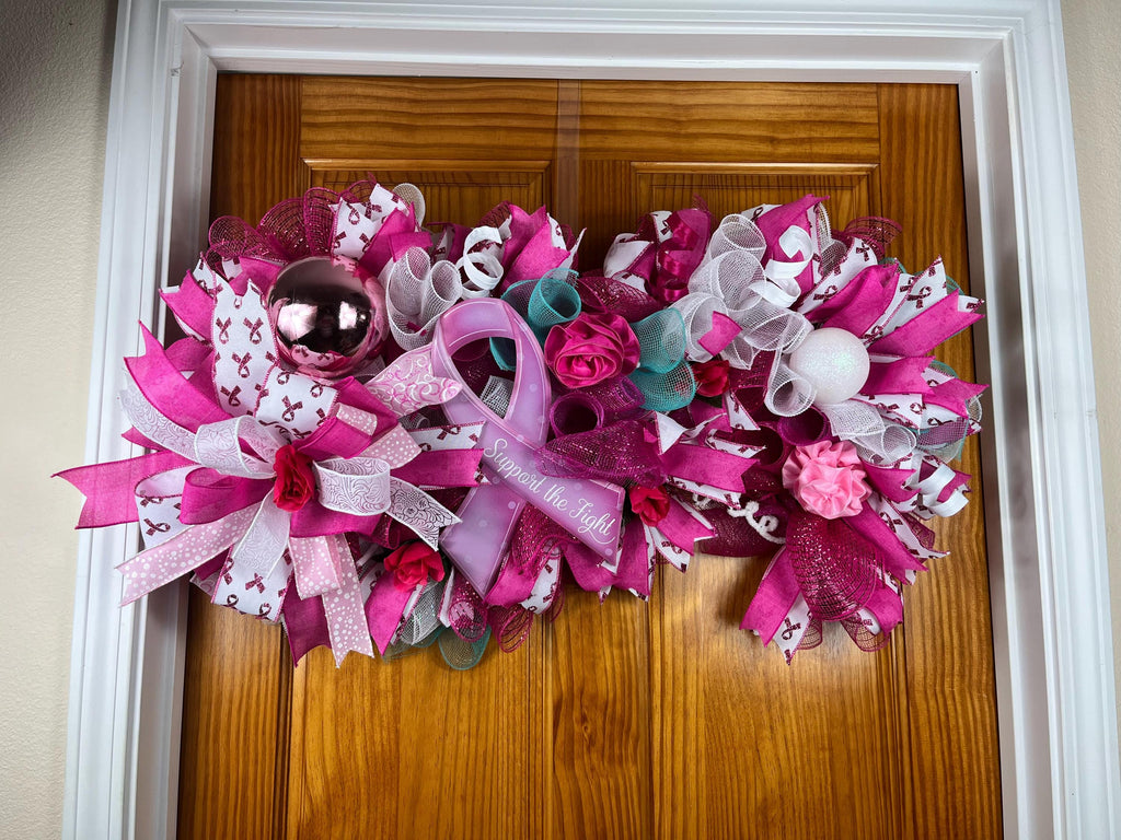 Breast Cancer Awareness | Pink Ribbon Door Decor | Support the Fight | Gift for Survivor or Fighter