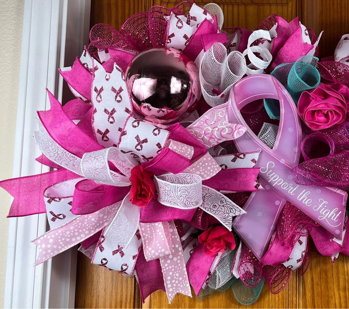 Breast Cancer Awareness | Pink Ribbon Door Decor | Support the Fight | Gift for Survivor or Fighter