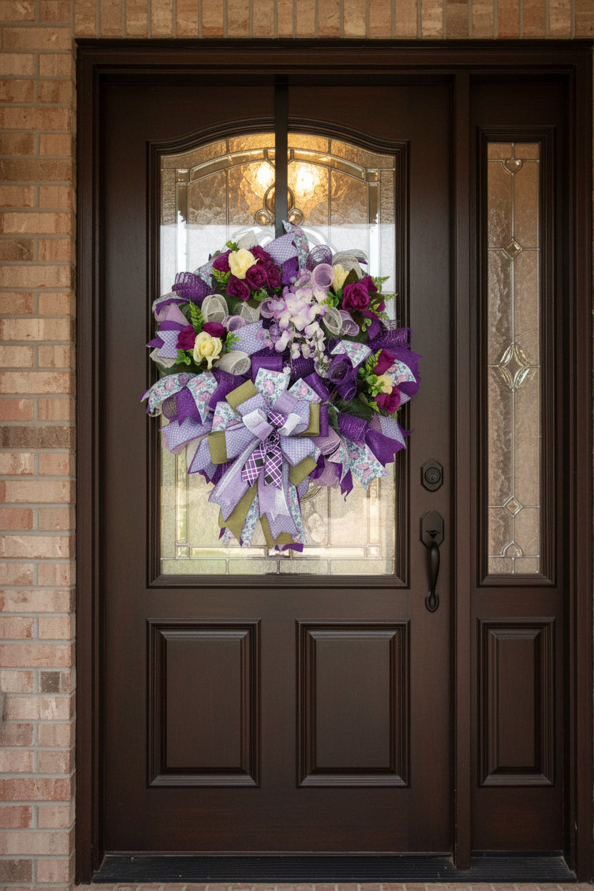 Purple Floral Wreath | Silk Flower Door Decor