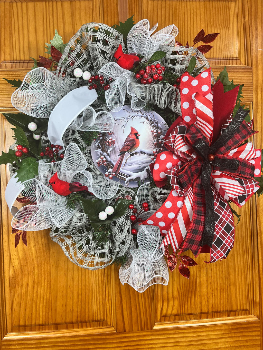 Cardinal Christmas Wreath| Red Mesh Winter Holiday Decor