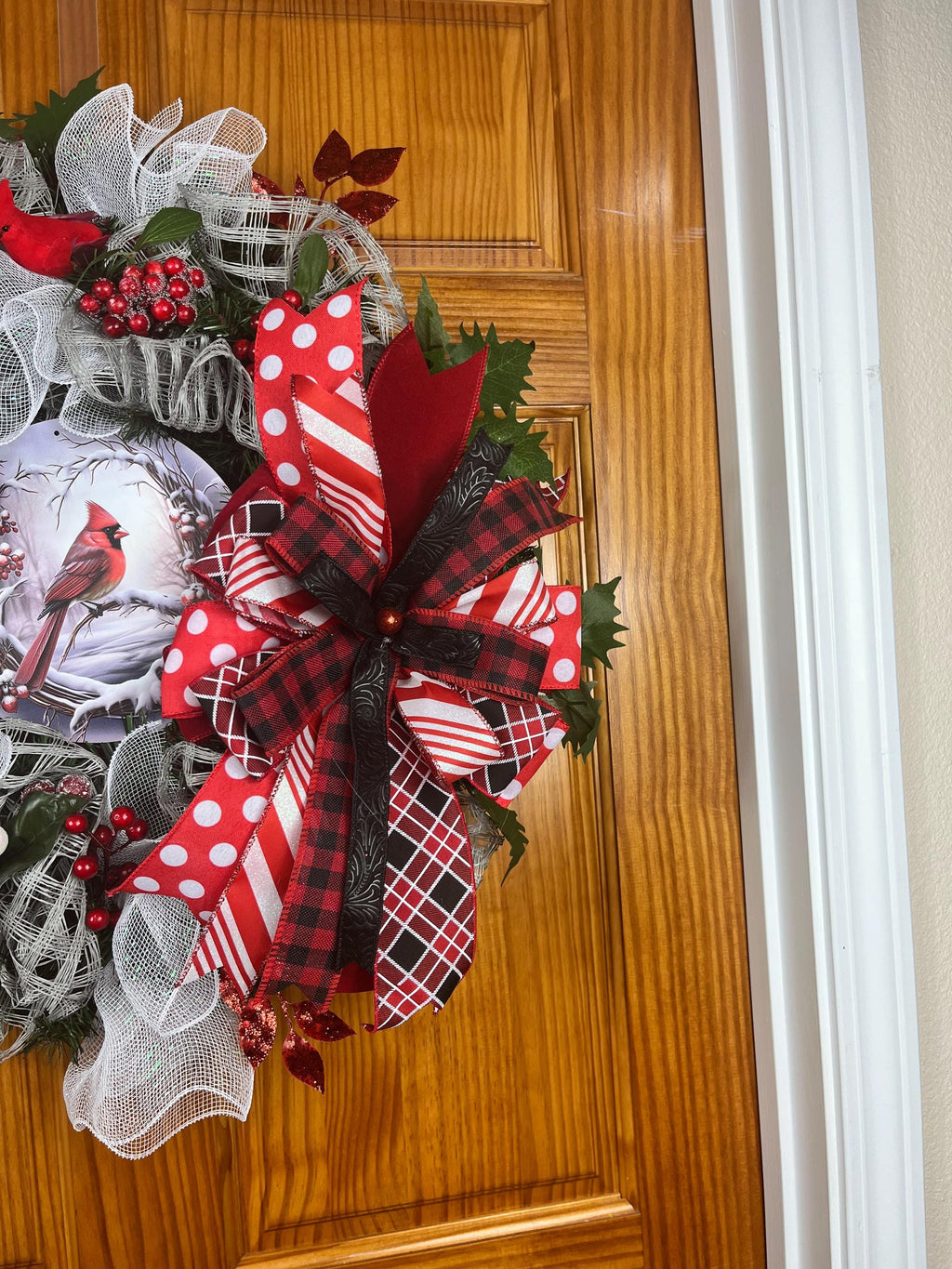 Cardinal Christmas Wreath| Red Mesh Winter Holiday Decor