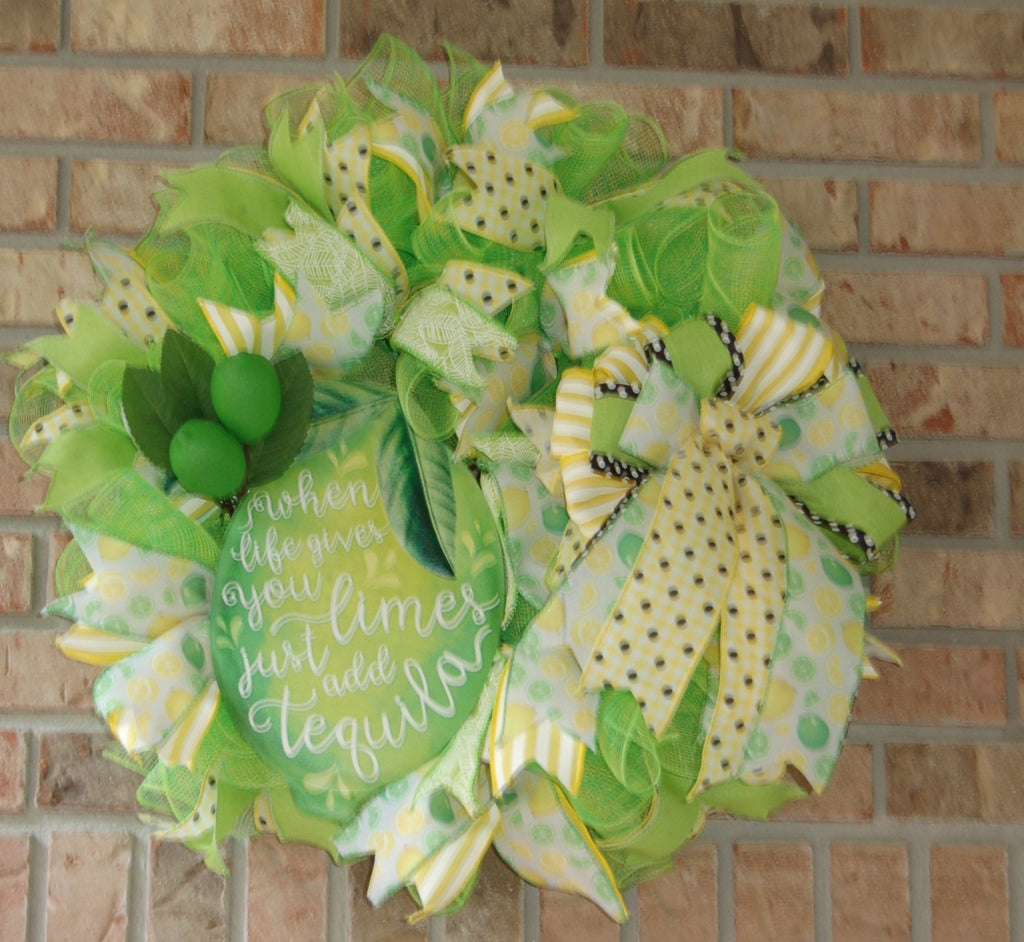 When Life Gives You Limes Just Add Tequila Wreath | Summer Margarita Door Wreath | Lime Front Door Decor | Fiesta Farmhouse Wreath