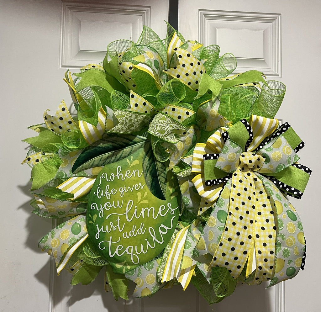 When Life Gives You Limes Just Add Tequila Wreath | Summer Margarita Door Wreath | Lime Front Door Decor | Fiesta Farmhouse Wreath