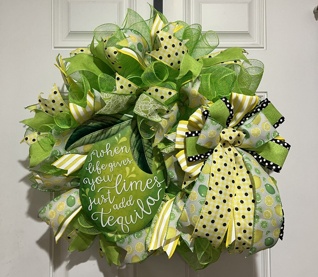 When Life Gives You Limes Just Add Tequila Wreath | Summer Margarita Door Wreath | Lime Front Door Decor | Fiesta Farmhouse Wreath