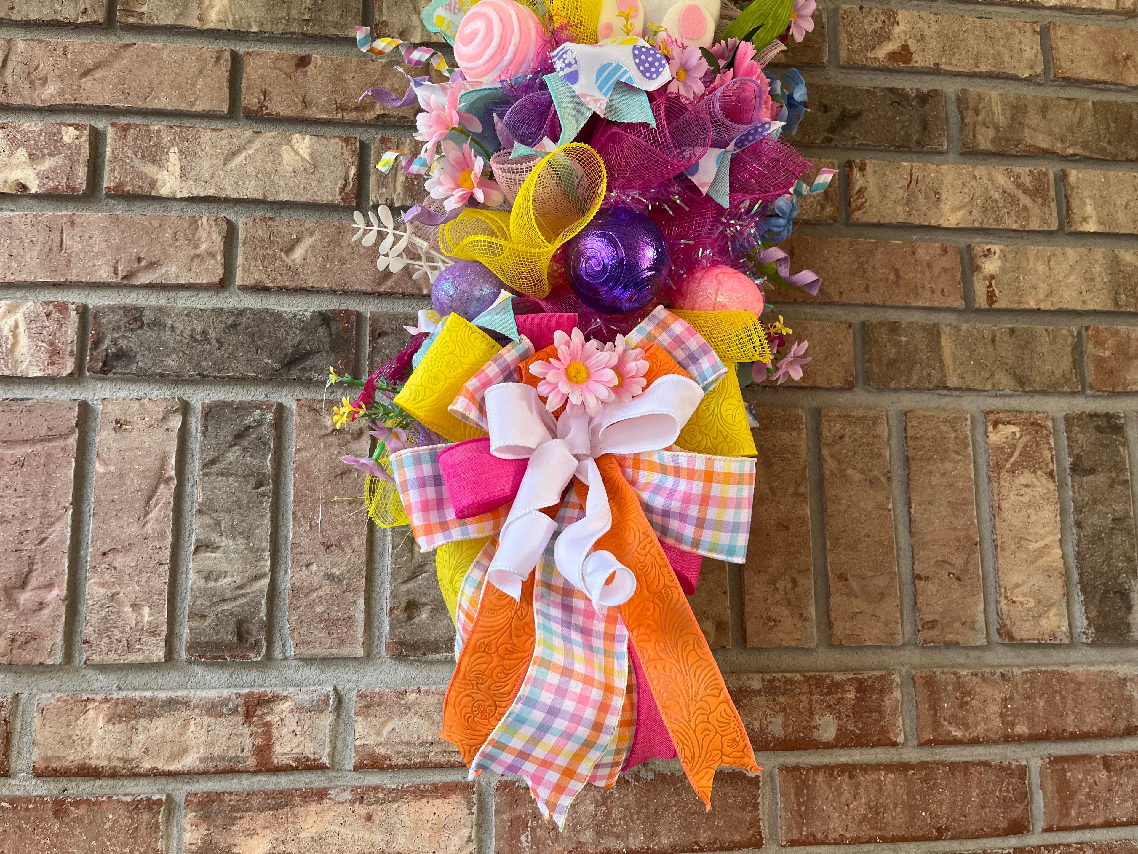 Bunny Easter Door Swag | Handmade Easter Bunny Swag | Colorful Spring Door Decor | Easter Front Door Decoration | Whimsical Bunny Swag