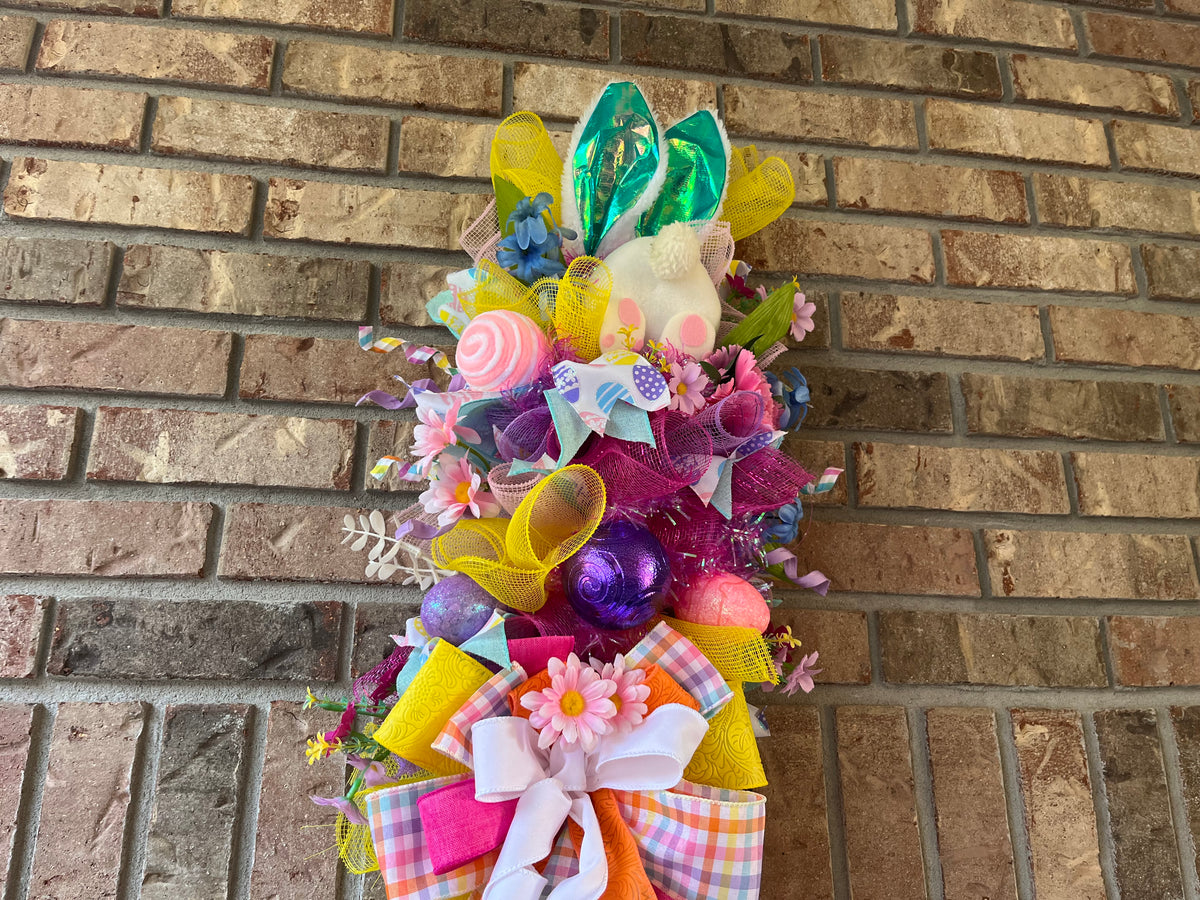 Bunny Easter Door Swag | Handmade Easter Bunny Swag | Colorful Spring Door Decor | Easter Front Door Decoration | Whimsical Bunny Swag