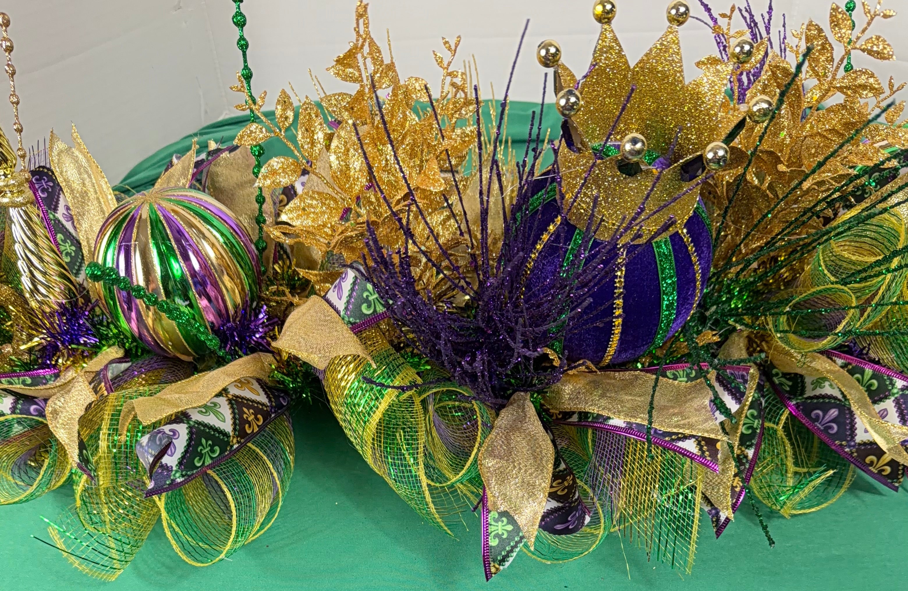 Mardi Gras garland , Purple Green Gold Mantel Swag, Carnival Table Arrangement, New Orleans Decor