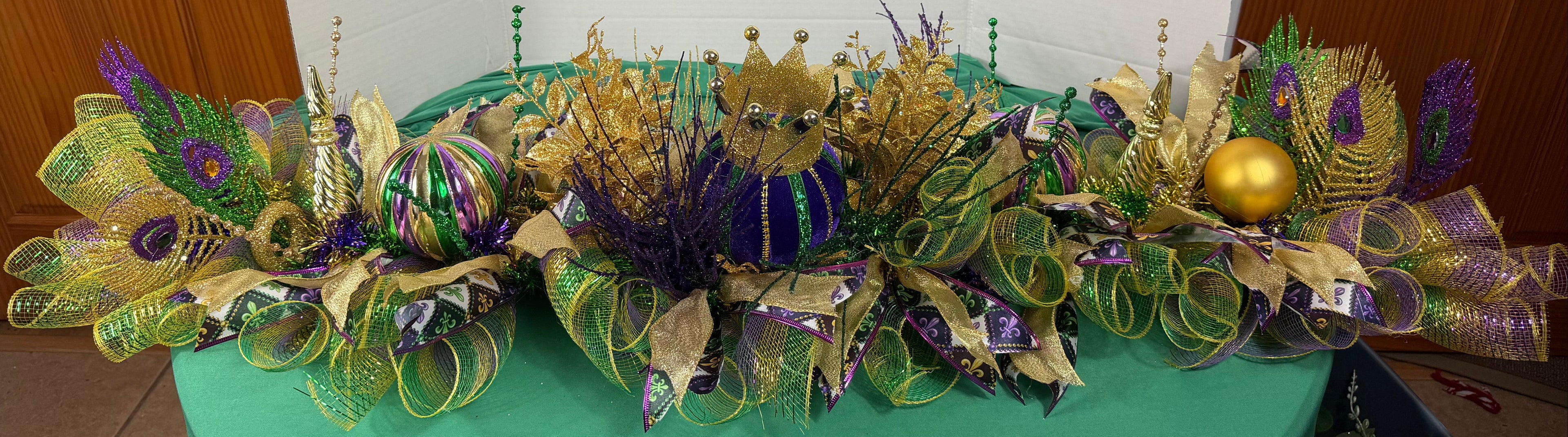 Mardi Gras garland , Purple Green Gold Mantel Swag, Carnival Table Arrangement, New Orleans Decor