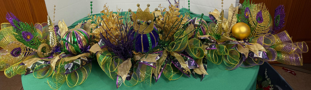Mardi Gras garland , Purple Green Gold Mantel Swag, Carnival Table Arrangement, New Orleans Decor