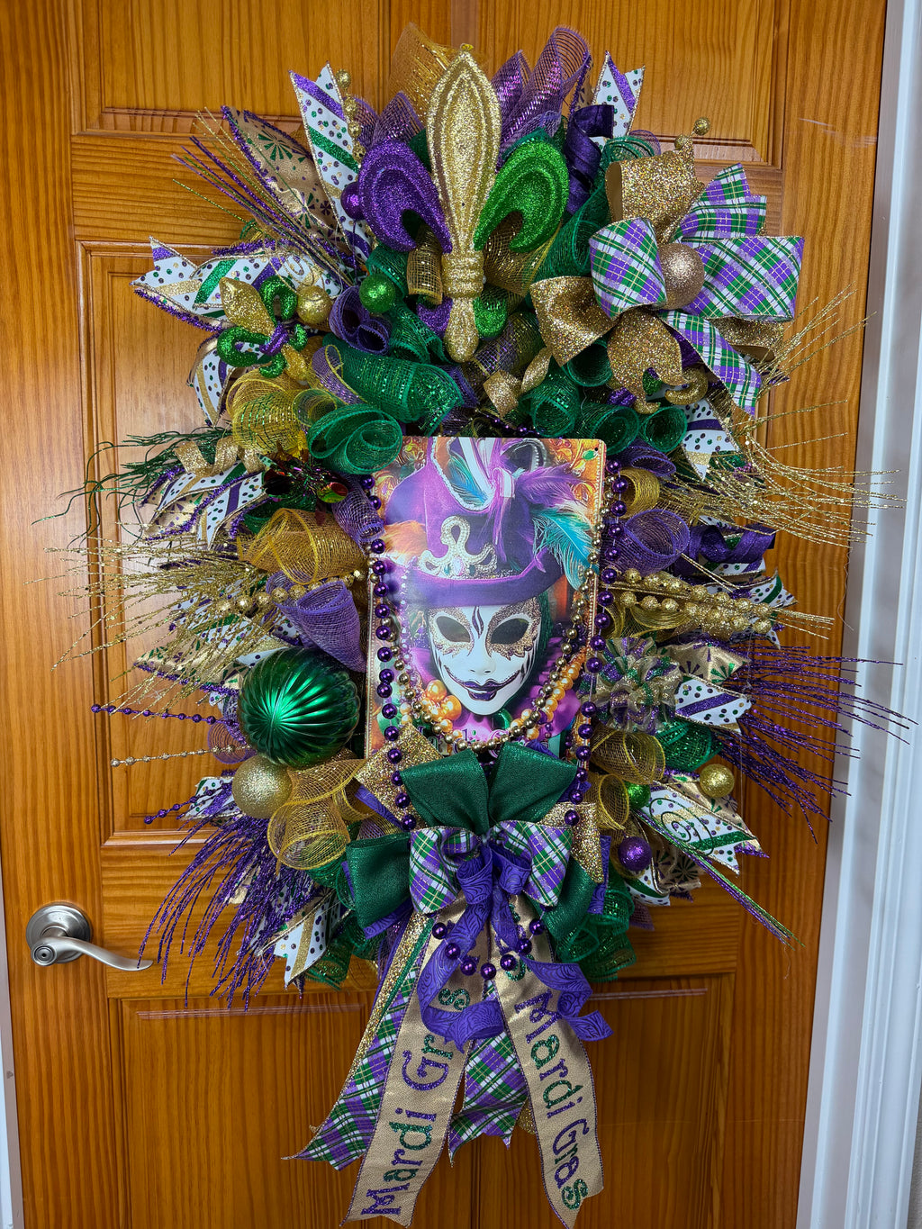 Mardi Gras, Purple Green and Gold Jester Front Door Wreath, New Orleans Carnival Door Decor, Fat Tuesday Decor, Fleur De Lis Carnival Door Hanger
