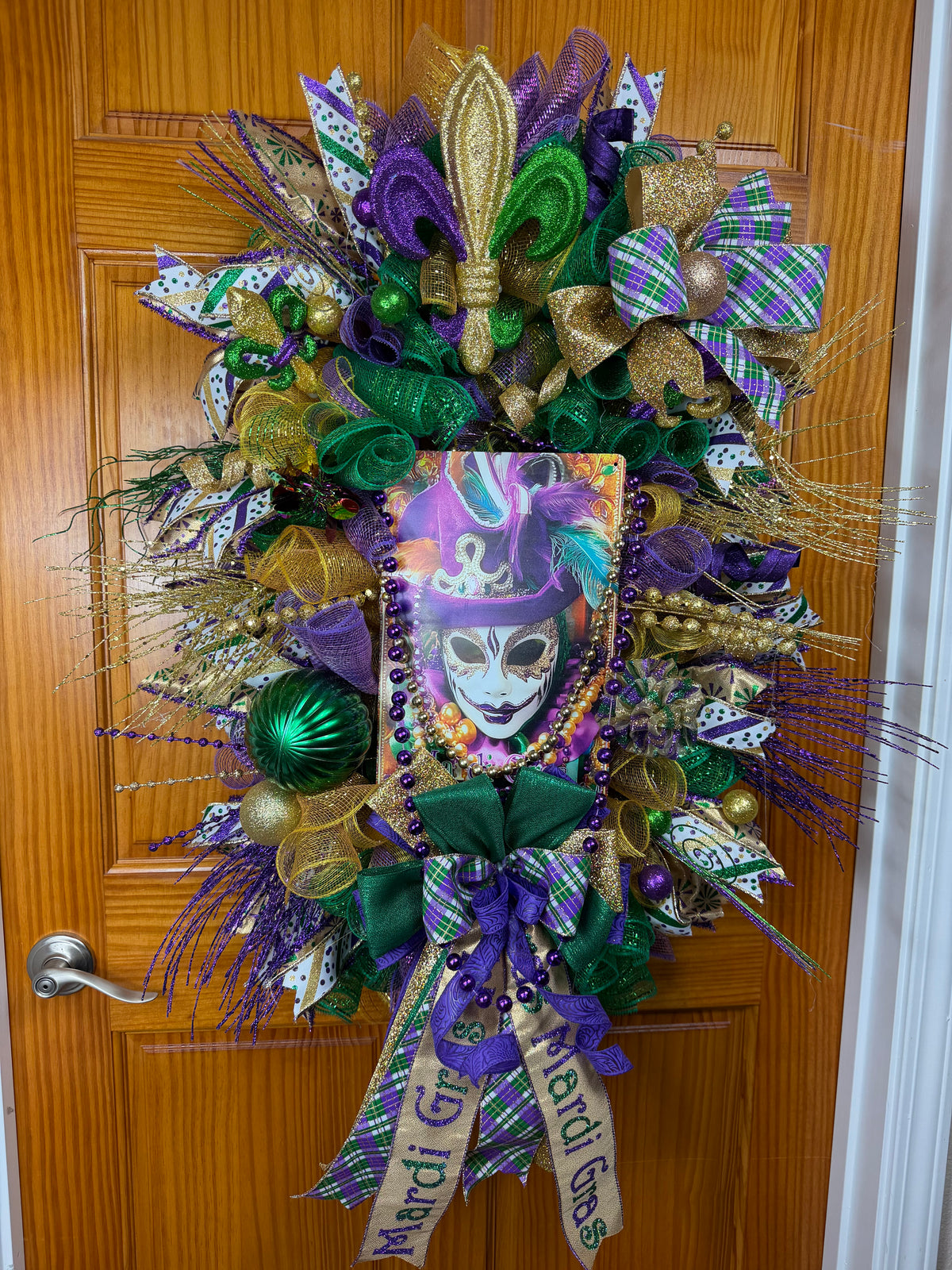 Mardi Gras, Purple Green and Gold Jester Front Door Wreath, New Orleans Carnival Door Decor, Fat Tuesday Decor, Fleur De Lis Carnival Door Hanger