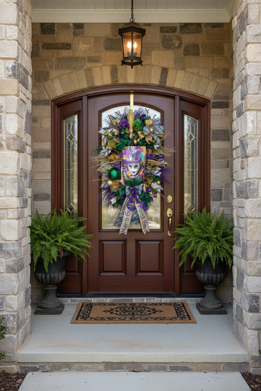 Mardi Gras, Purple Green and Gold Jester Front Door Wreath, New Orleans Carnival Door Decor, Fat Tuesday Decor, Fleur De Lis Carnival Door Hanger