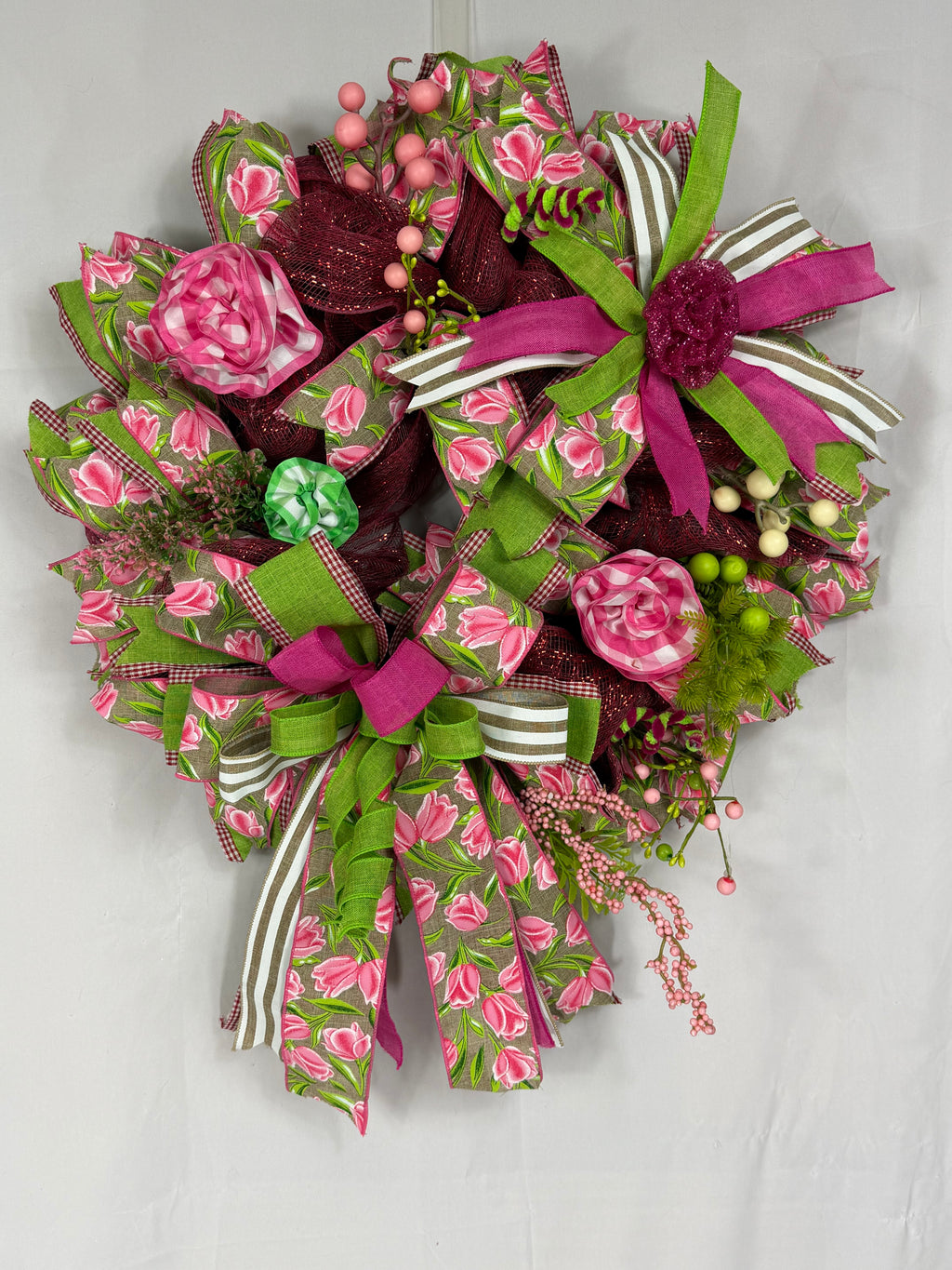 Pink Tulip Spring Wreath | Handmade Floral Front Door Wreath | Garden-Inspired Everyday Door Hanger | Farmhouse Spring Decor