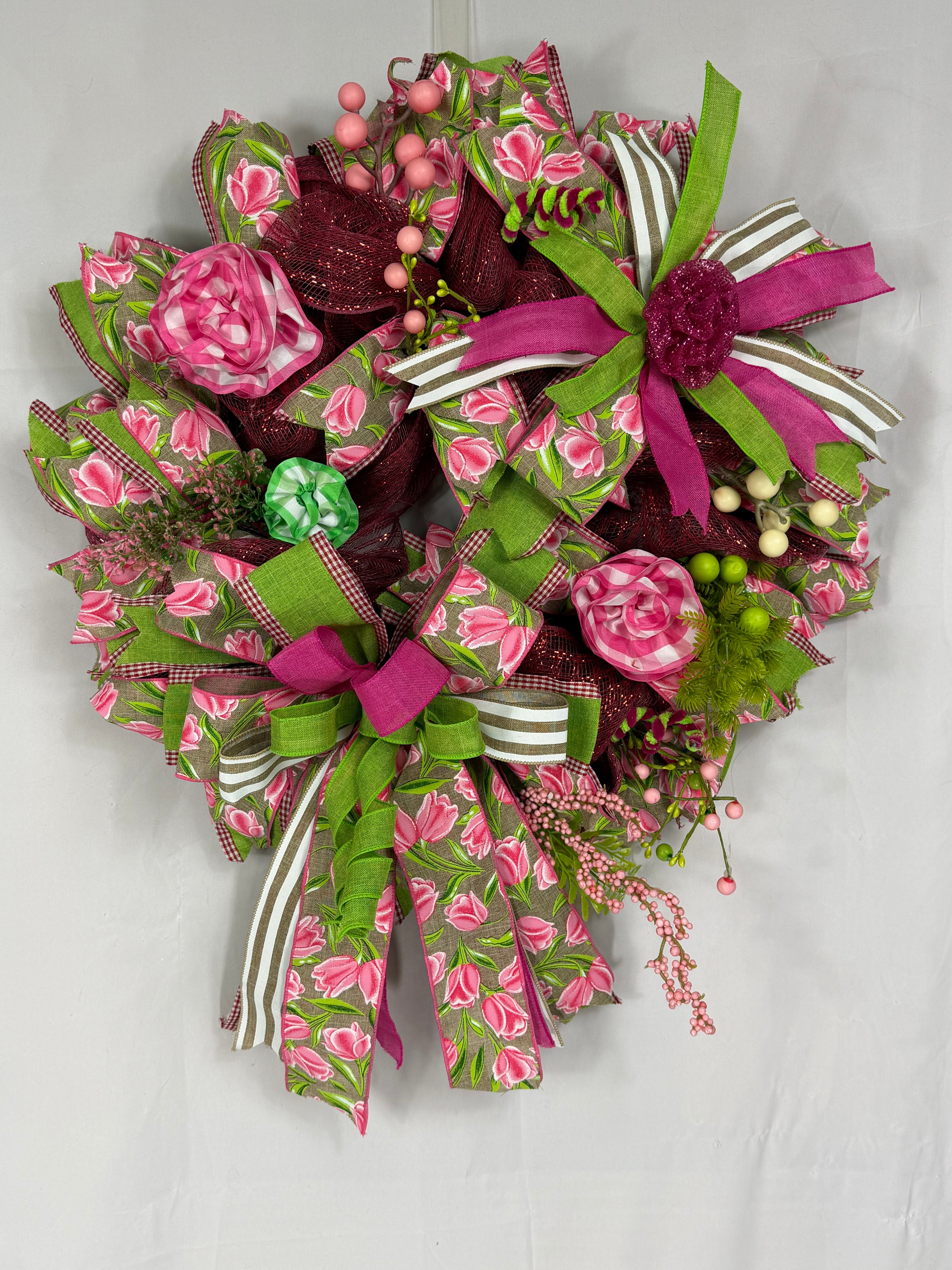 Pink Tulip Spring Wreath | Handmade Floral Front Door Wreath | Garden-Inspired Everyday Door Hanger | Farmhouse Spring Decor