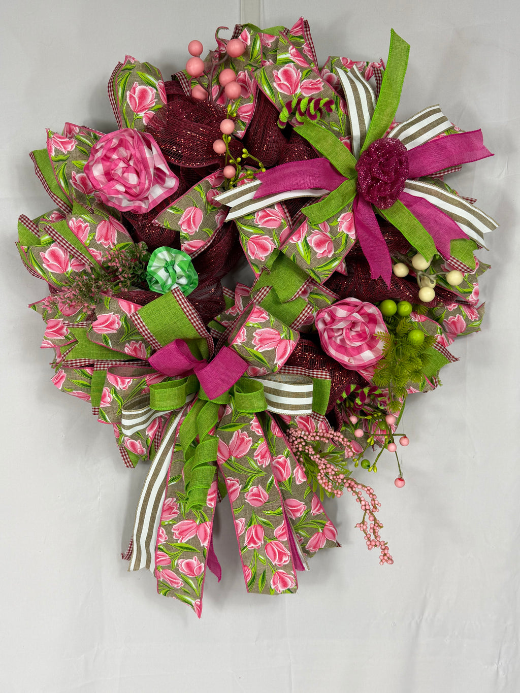 Pink Tulip Spring Wreath | Handmade Floral Front Door Wreath | Garden-Inspired Everyday Door Hanger | Farmhouse Spring Decor