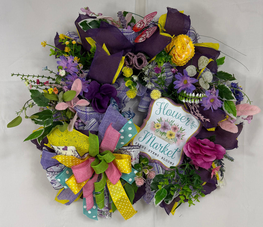 Flower Market Wreath | Spring Wildflowers | Butterfly Front Door Decor
