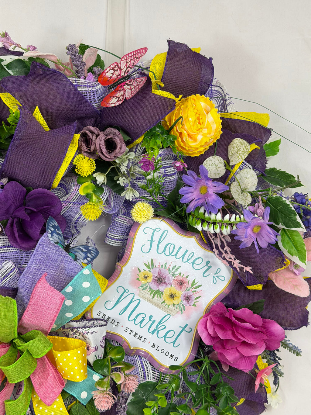 Flower Market Wreath | Spring Wildflowers | Butterfly Front Door Decor