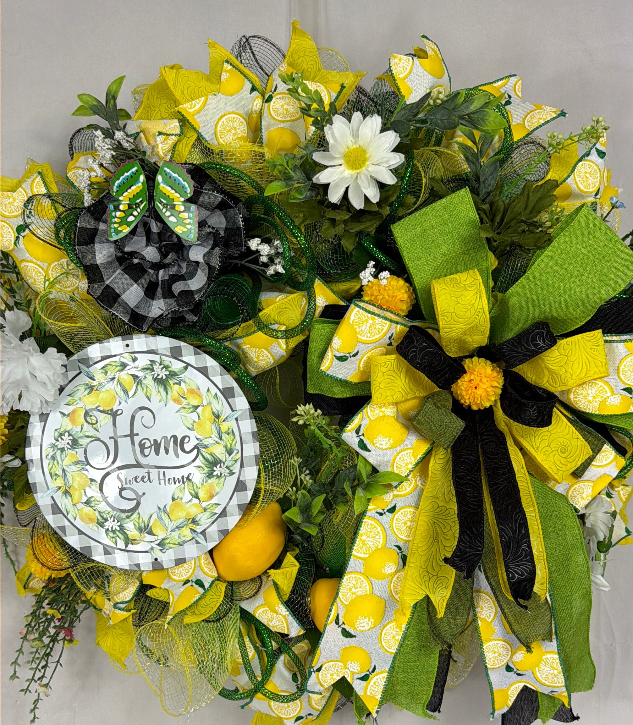 Home Sweet Home Lemon Wreath | Farmhouse Front Door Wreath | Handmade Summer Citrus Wreath | Everyday Welcome Door Hanger