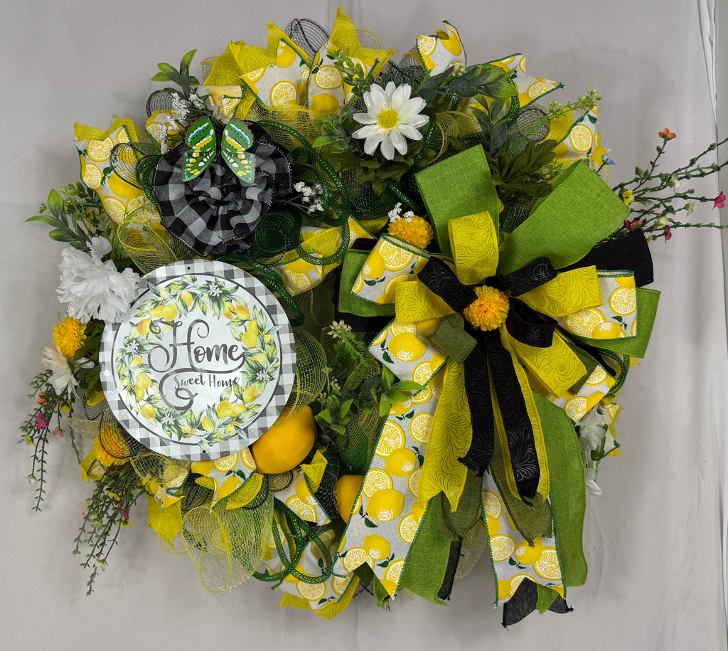 Home Sweet Home Lemon Wreath | Farmhouse Front Door Wreath | Handmade Summer Citrus Wreath | Everyday Welcome Door Hanger